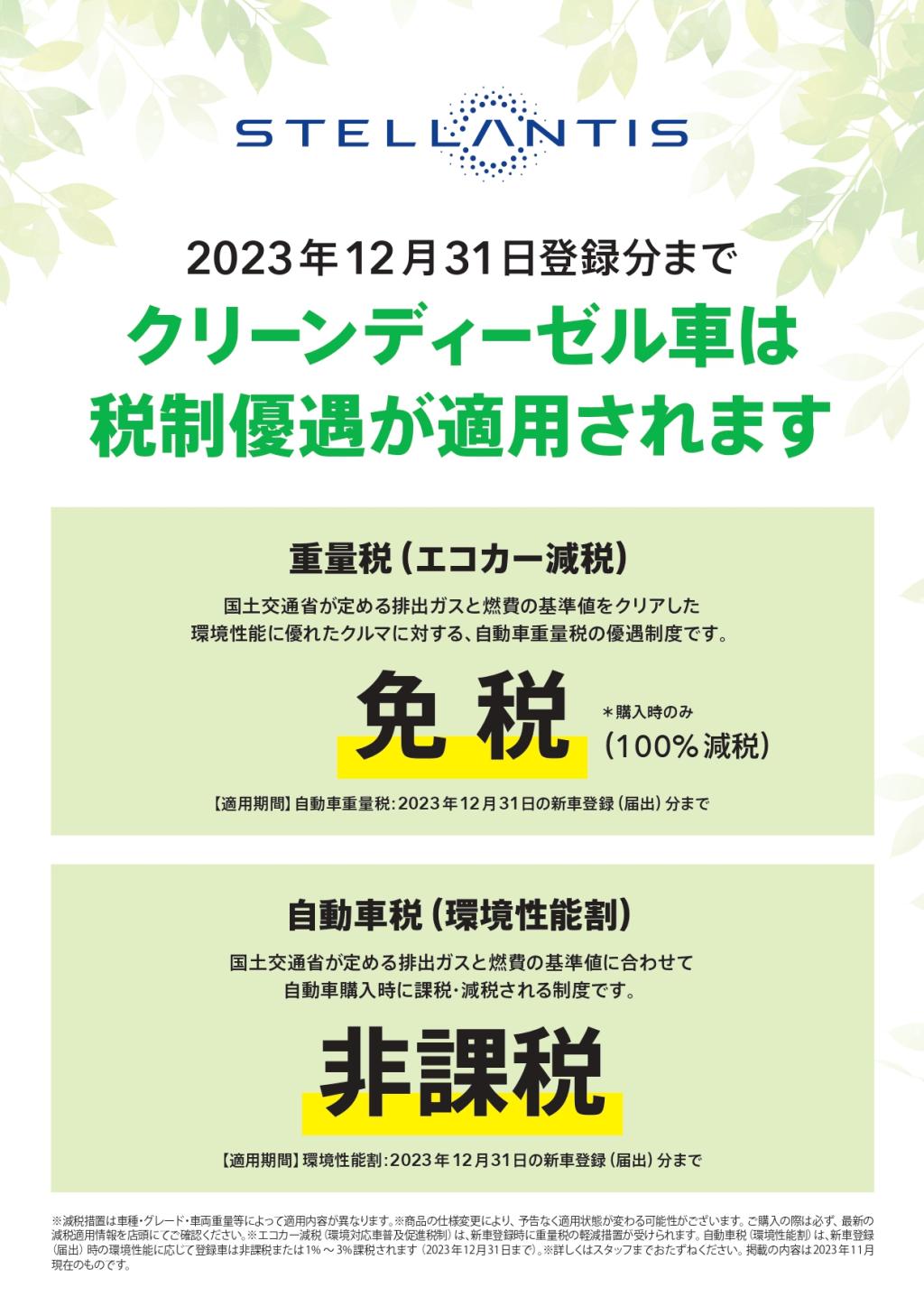 クリーンディーゼルエコカー減税終了です。（まだ間に合う！）